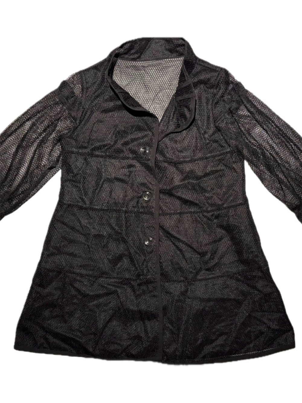 Chic Black Mesh Trench Coat Long Sheer Lightweight Jacket M